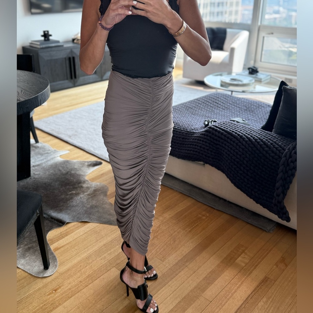 SHEIN Taupe Ruched Maxi Skirt | Size: XS or US 2 - Picture 6 of 7